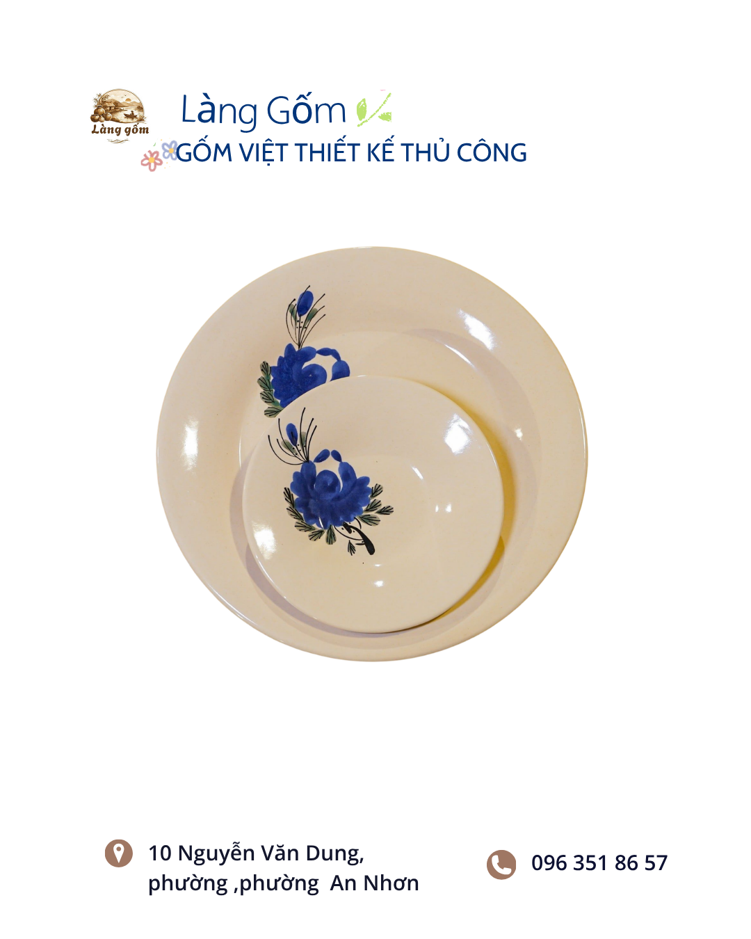 Bộ Đồ Ăn Gốm Men Trắng Vẽ Nét Xanh - Ảnh 2